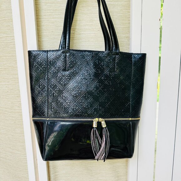Relic by Fossil Black Tote Bag Patent Leather Tassel Purse Large Handbag - Picture 2 of 9